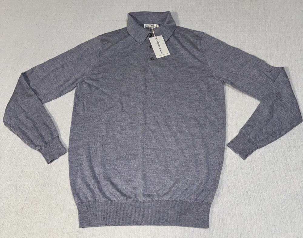Collars & Co. Australian Marino Wool Sweater 1/4 Button Gray Men’s Small NWT